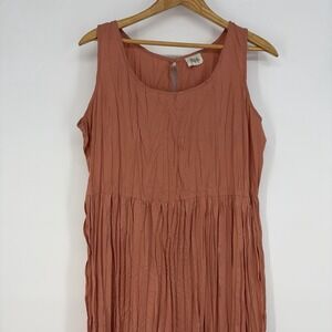 Natural Impressions Pink Crushed "Silk" Crinkle Dress L Midi Tiered Cottagecore